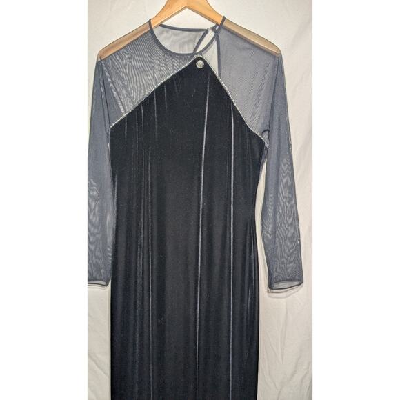 Night Way Colections VTG Womens Black Maxi Velvet Dress Size 16 Whimsigoth Sheer - Picture 2 of 6
